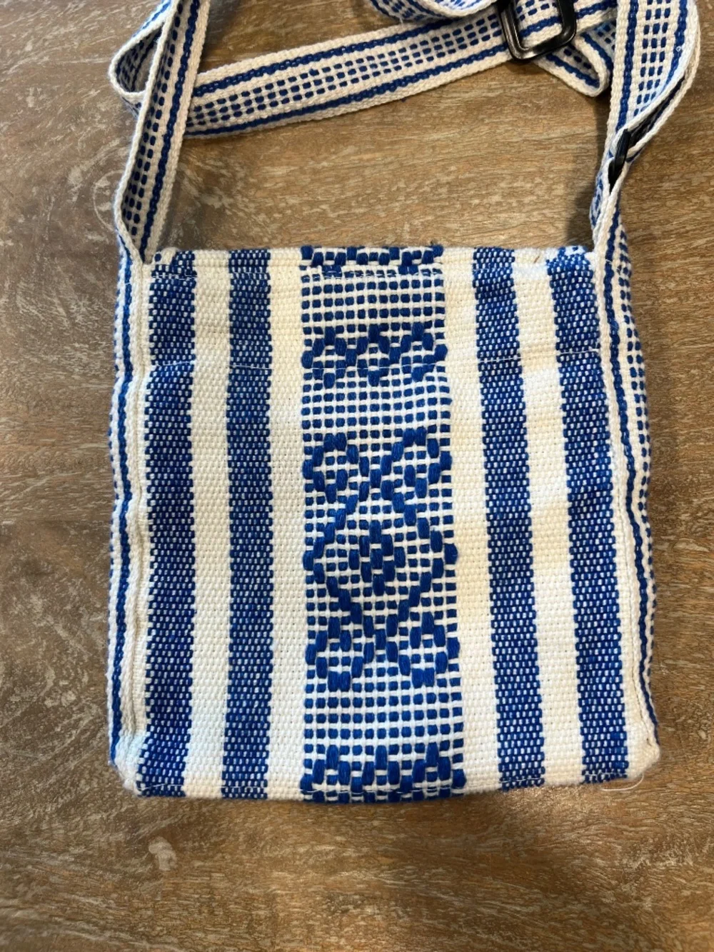 Blue White Woven Boho Backpack & Crossbody Bag Set